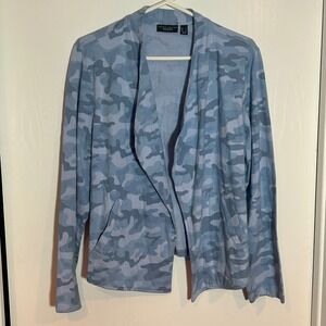 Susan Graver‎ Weekend Blue Camo Waterfall Cardigan Jacket Women's Size L